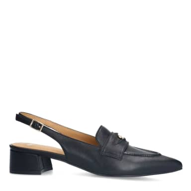 Manfield Zwarte Leren Slingbacks Met Blokhak Van 5 Cm Met Gespsluiting