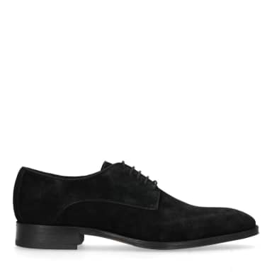 Manfield Zwarte Suède Veterschoenen