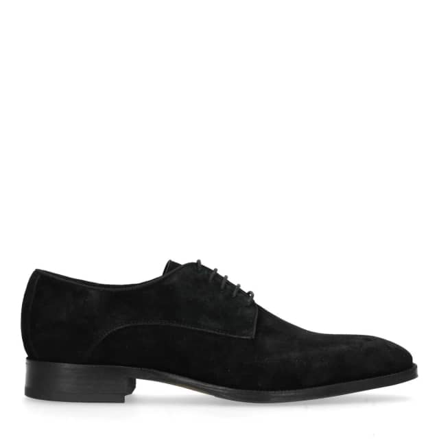 Manfield Zwarte Suède Veterschoenen