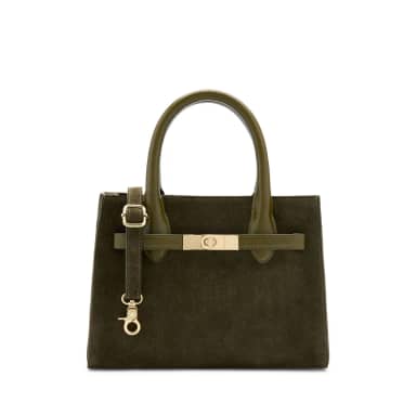 Manfield Manfield Olijfgroene Suède Handtas Met Ritssluiting