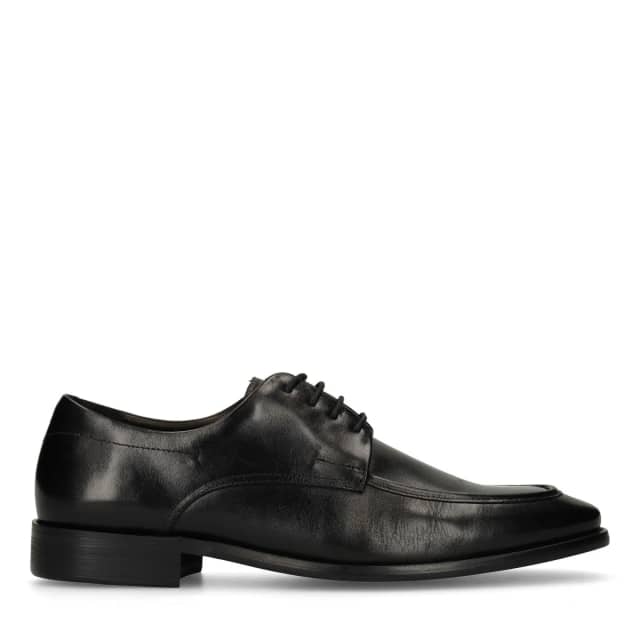 Manfield Zwarte Leren Veterschoenen