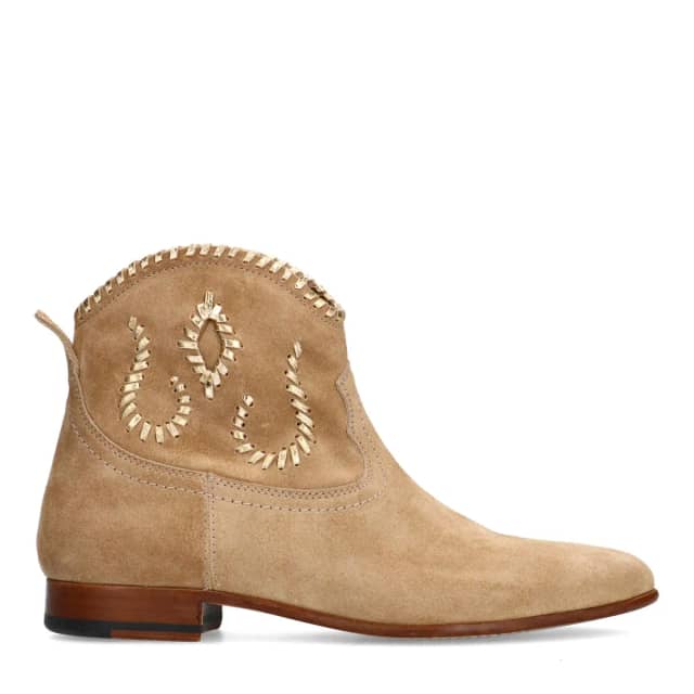 Manfield Beige Suède Enkellaarsjes Met Gouden Details Met Ritssluiting
