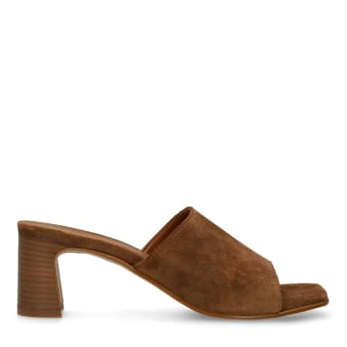 Manfield Bruine Suède Sandalen Met Hak