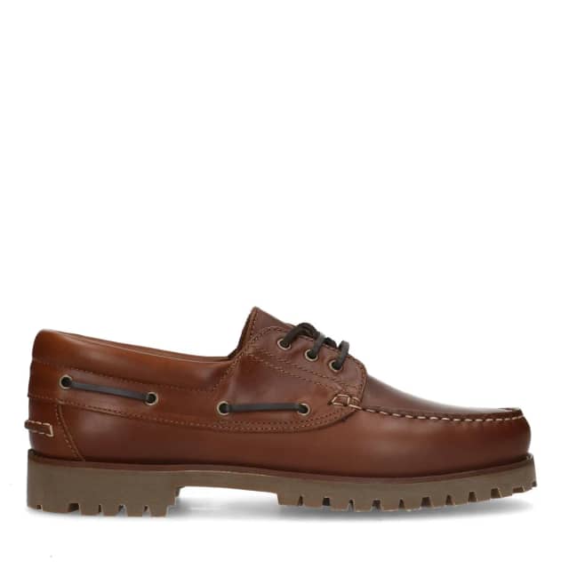 Manfield Cognac Leren Bootschoenen Met Veters