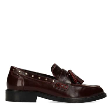 Manfield Bordeaux Leren Loafers Met Studs En Kwastjes