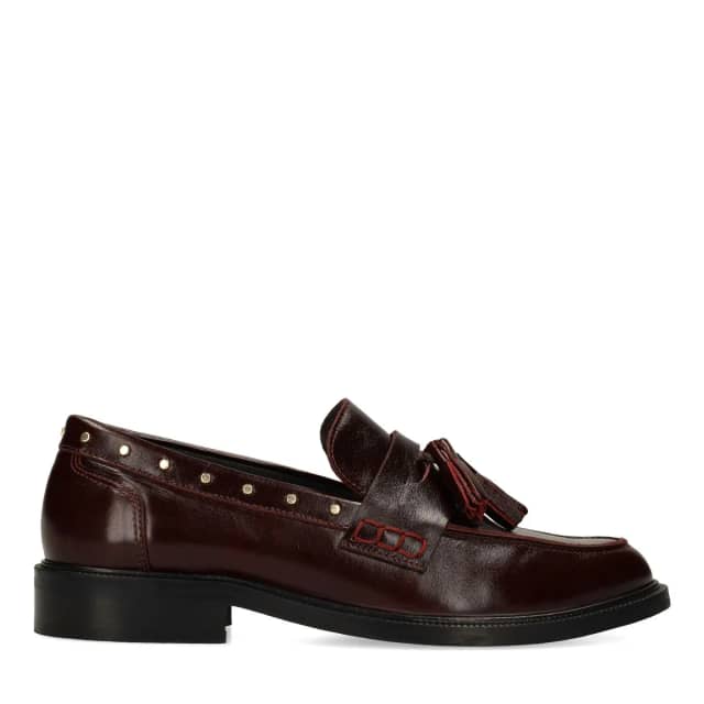Manfield Bordeaux Leren Loafers Met Studs En Kwastjes