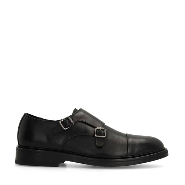 Manfield Zwarte Leren Gespschoenen