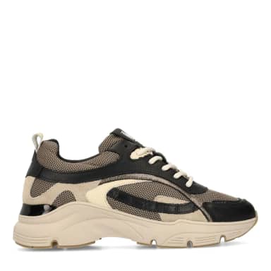 Manfield Zwarte Leren Sneakers Met Plateau Zool Met Veters