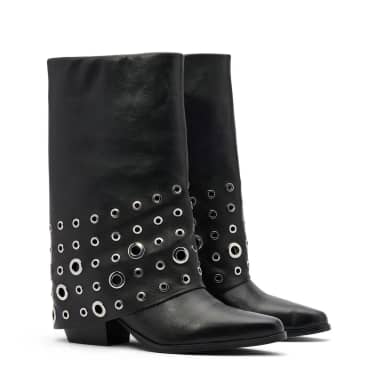 Zwarte leren enkellaarsjes met flap