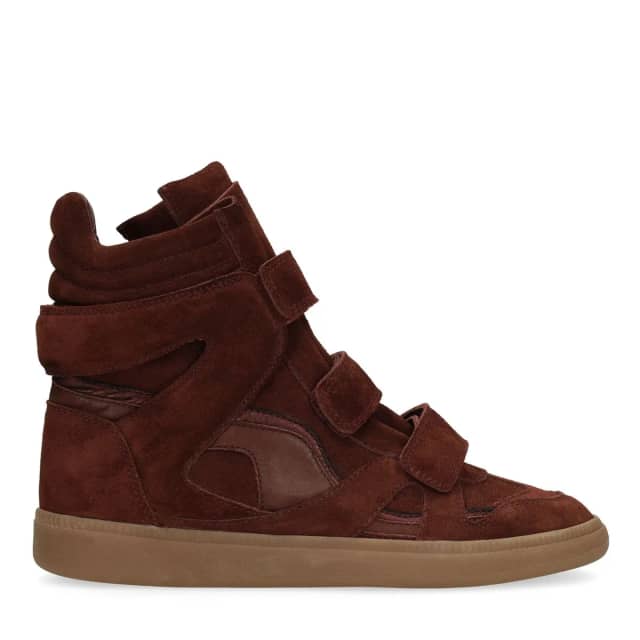 Manfield Burgundy Suède Hoge Sneakers Met Klittenband Met Klittenband Sluiting