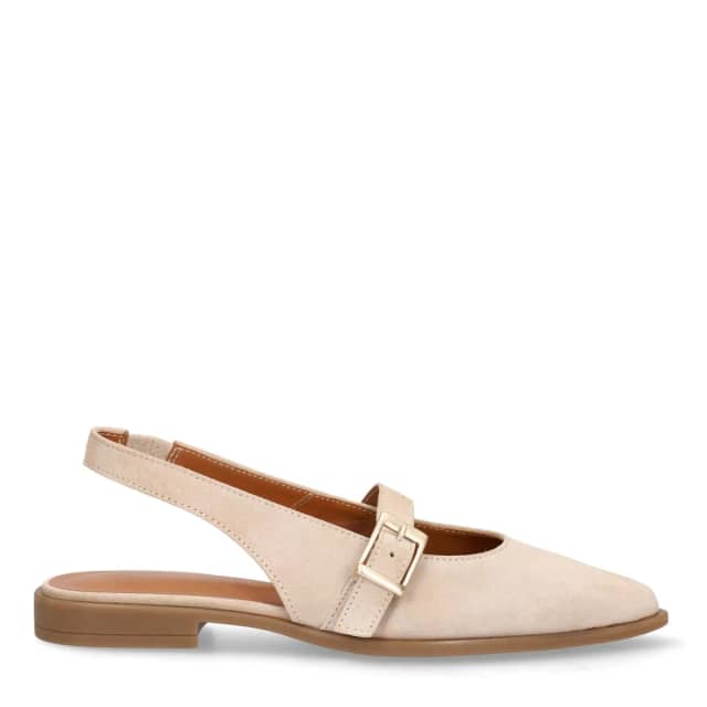 No Stress Beige Suède Slingbacks Met Gespsluiting