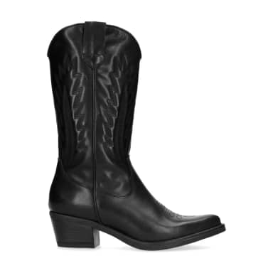 Manfield Zwarte Leren Cowboylaarzen Met Blokhak Van 5 Cm Met Ritssluiting