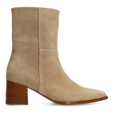 Manfield Manfield Beige Suède Enkellaarsjes Met Hak Met Ritssluiting