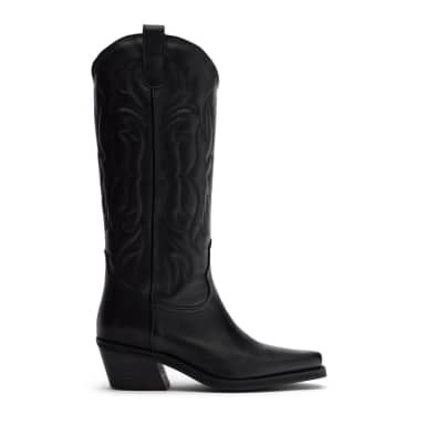 Zwarte leren cowboylaarzen met stiksels