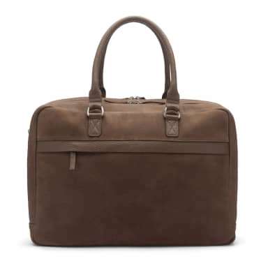 Manfield Taupe Nubuck Laptoptas Met Ritssluiting