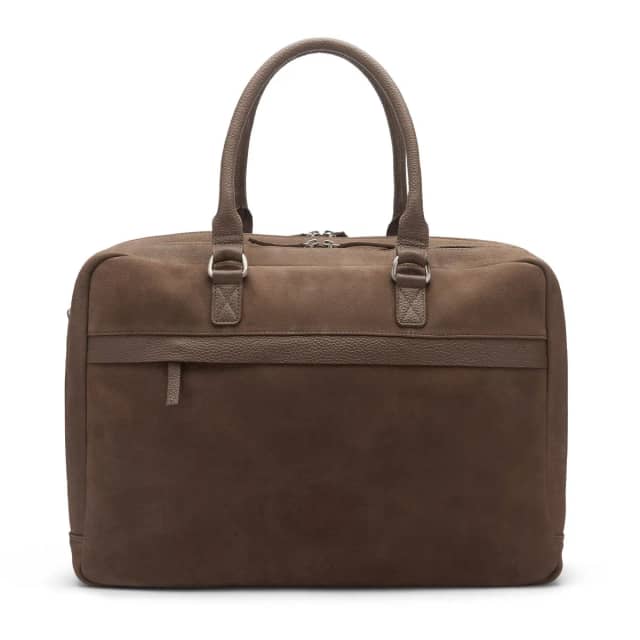 Manfield Taupe Nubuck Laptoptas Met Ritssluiting