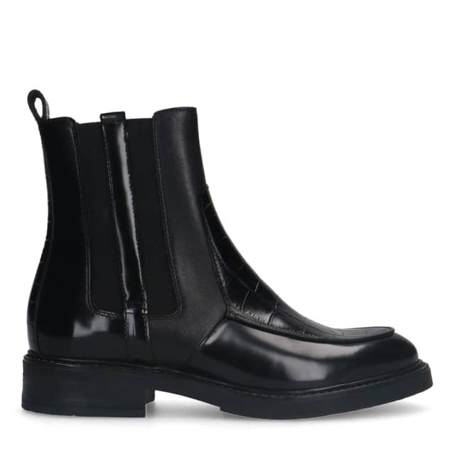 Manfield Zwarte Leren Chelsea Boots Met Elastieke Sluiting