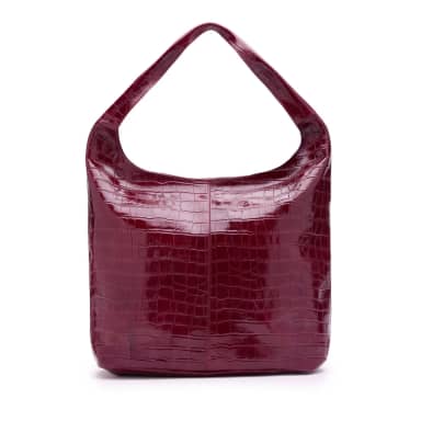 Manfield Manfield Burgundy Leren Croco Schoudertas Met Ritssluiting