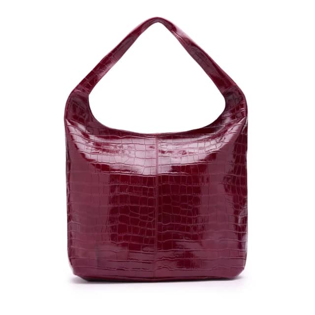 Manfield Burgundy Leren Croco Schoudertas Met Ritssluiting