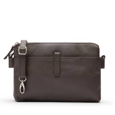 Manfield Manfield Donkerbruine Leren Schoudertas Met Ritssluiting