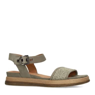 No Stress Groene Leren Plateau Sandalen Met Gespsluiting