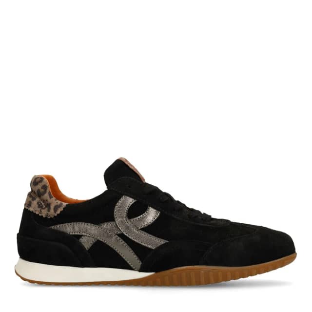 Manfield Zwarte Suède Sneakers Met Leopard Details Met Veters