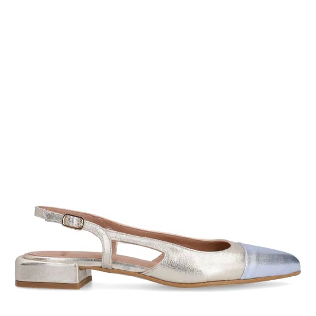 Manfield Gouden Leren Slingbacks Met Zilverkleurig Detail Met Gespsluiting