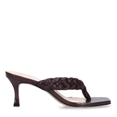 Manfield Bruine Gevlochten Hak Slippers