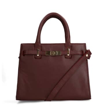 Manfield Manfield Burgundy Leren Handtas Met Ritssluiting