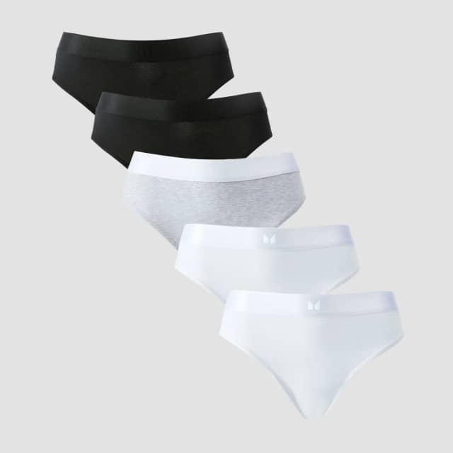 Myprotein MP middelhoog bikinibroekje voor dames (verpakking met 5 stuks) - Wit / Zwart / Gemêleerd grijs