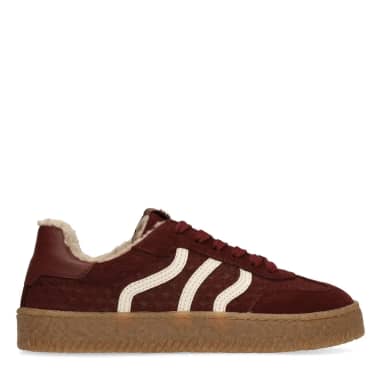 No Stress Burgundy Suède Sneakers Met Bontvoering Met Ritssluiting