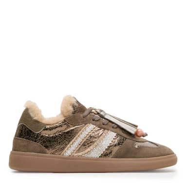 Manfield Groene Leren Sneakers Met Suède Details Met Veters