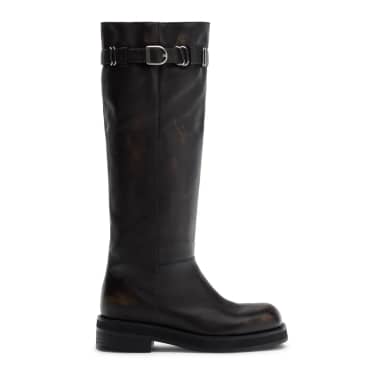 Brownwashed leren buckle biker boots