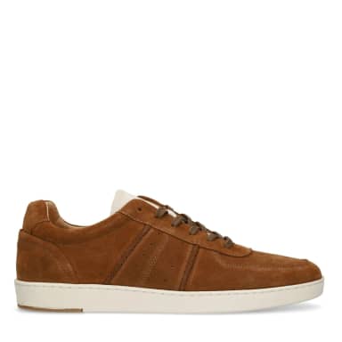 Manfield Cognac Suède Sneakers Met Veters