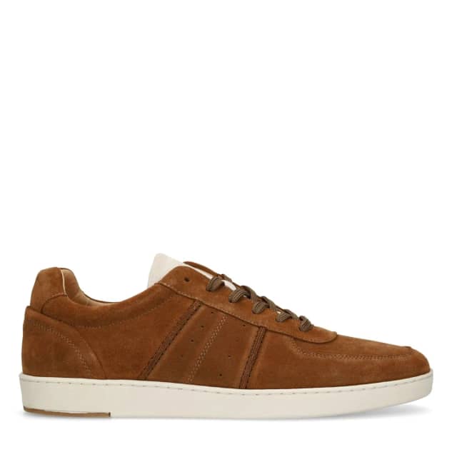 Manfield Cognac Suède Sneakers Met Veters
