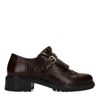 Manfield Donkerbruine Leren Loafers Met Gespsluiting