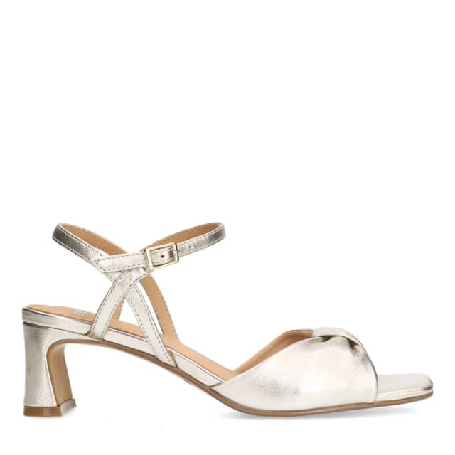 Manfield Gouden Leren Sandalen Met Hak Met Gespsluiting