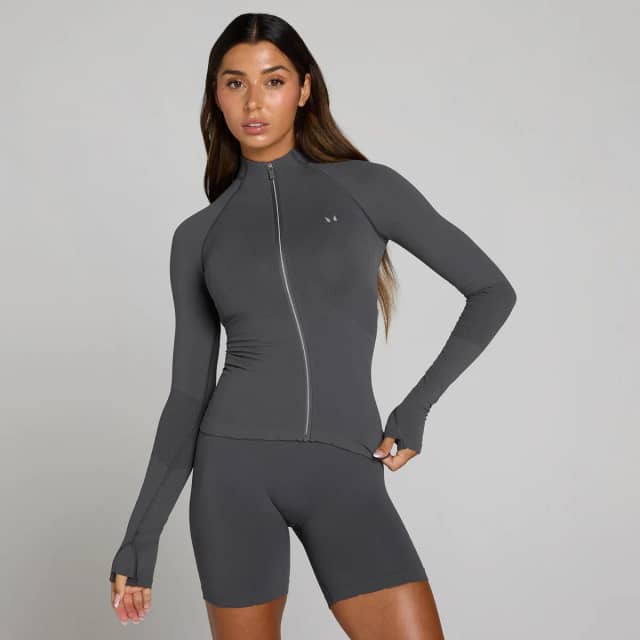 Myprotein MP Women's Tempo Ultra Naadloze Full Zip Jas - Robuust Grijs