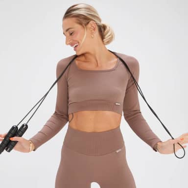 MP x Tatiana naadloze croptop met lange mouwen - Hazelnootbruin