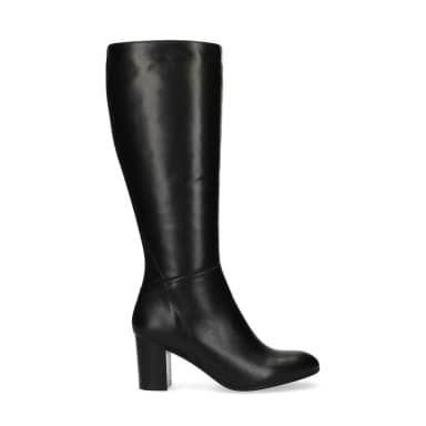 Manfield Hoge Zwarte Leren Laarzen Met Brede Schacht Met Blokhak Van 7 Cm Met Ritssluiting
