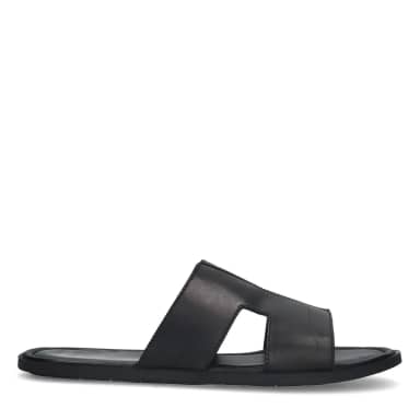 Manfield Zwarte Leren Slippers
