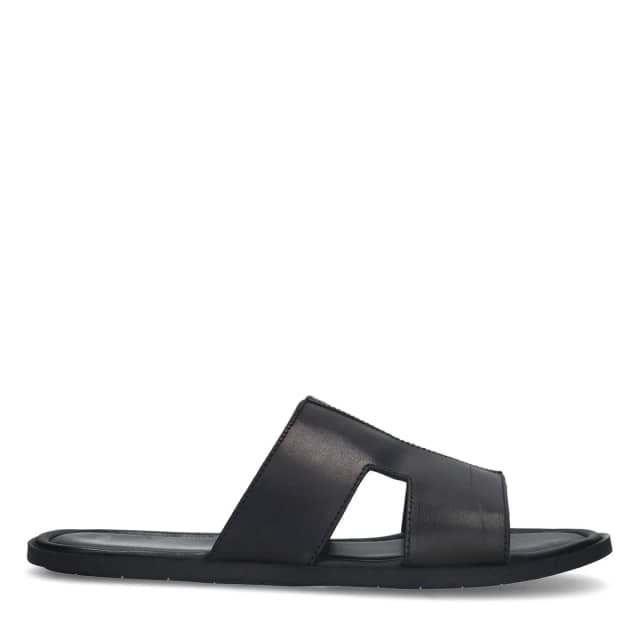 Manfield Zwarte Leren Slippers