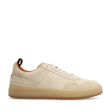 Manfield Beige Leren Sneakers Met Suède Details Met Veters
