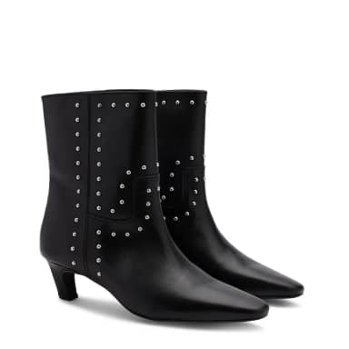Zwarte leren enkellaarsjes met zilverkleurige studs