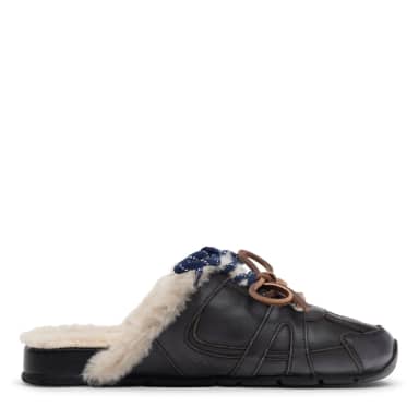 Greywashed faux fur sneaker muiltjes