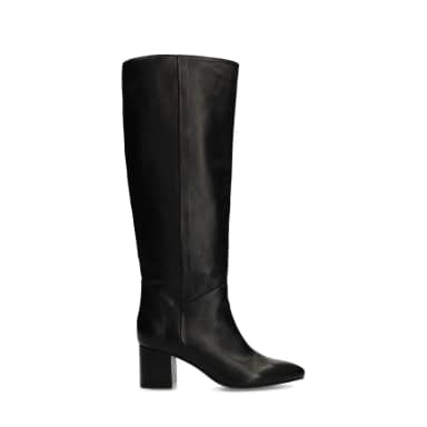 Manfield Zwarte Leren Hoge Laarzen Met Brede Schacht Met Blokhak Van 6 Cm