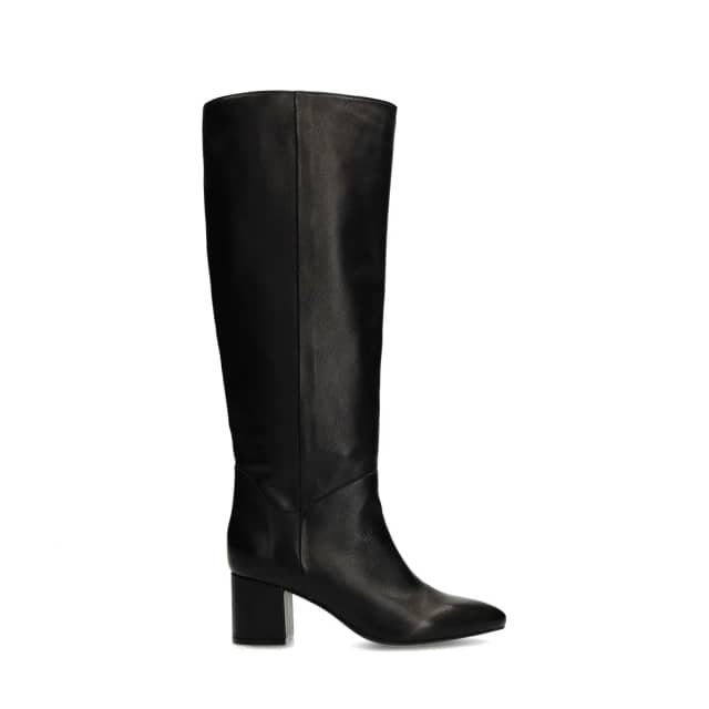 Manfield Zwarte Leren Hoge Laarzen Met Brede Schacht Met Blokhak Van 6 Cm