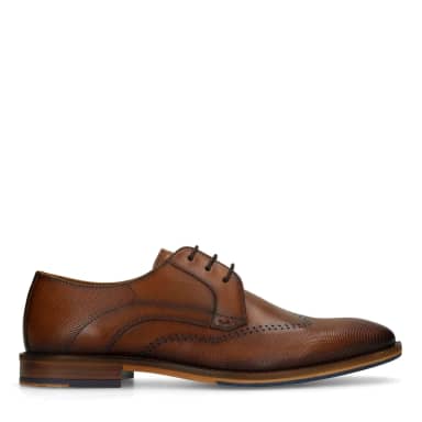 Manfield Cognac Leren Veterschoenen