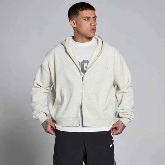 Myprotein MP Men's Lift Oversized Loopback 2 Way Zip Hoodie - Romig Grijs Gemêleerd
