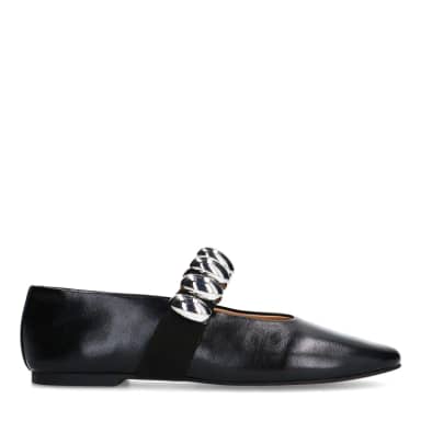 Sacha Zwarte leren ballerina's met zilverkleurige studs